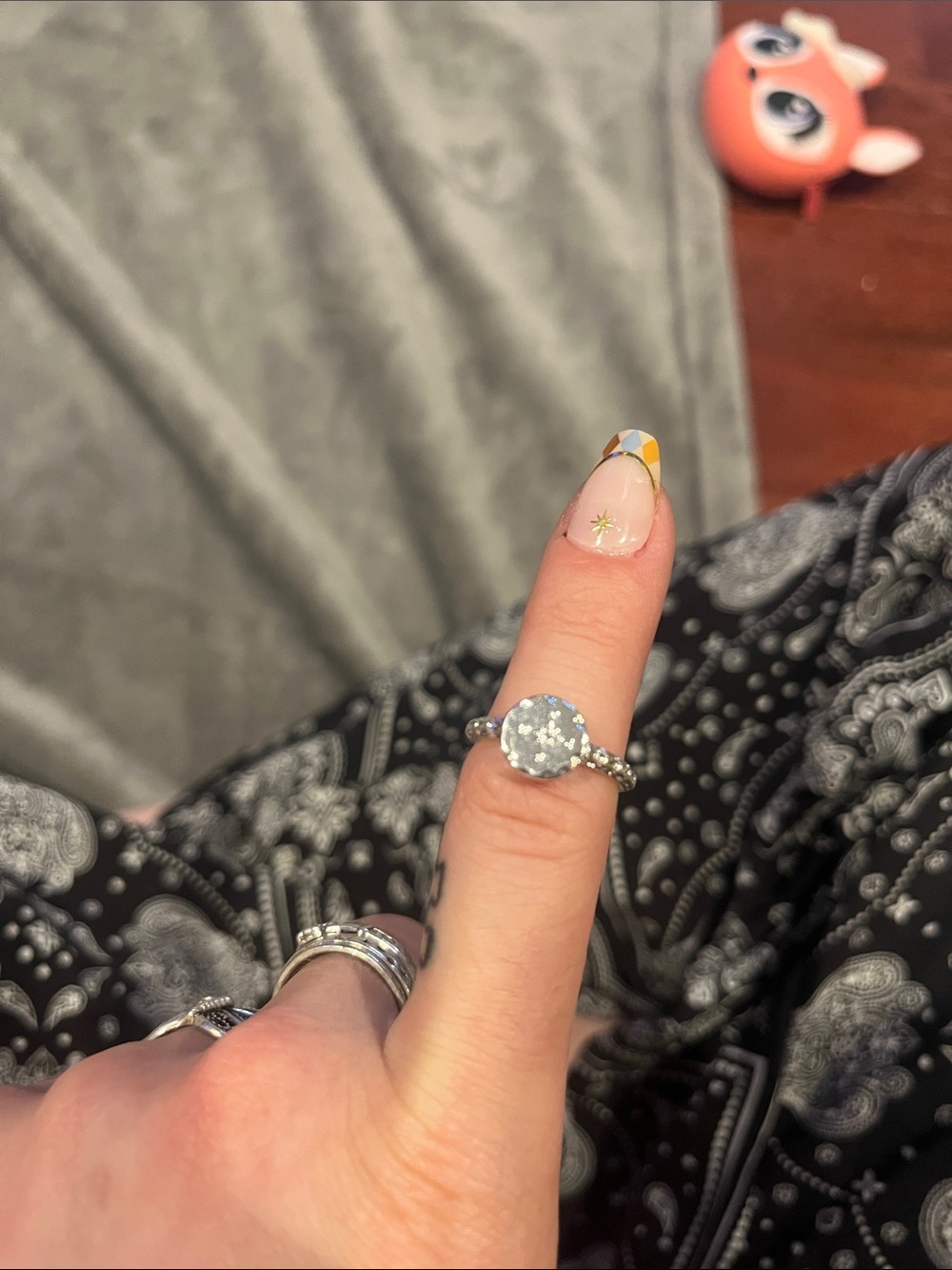 Silver-Tone Sparkle Round Statement Ring compass